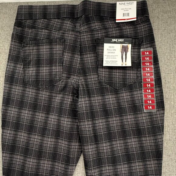 NEW! Nine West Heidi Pull On Pants Skinny 14 MSRP $59.50 Black & Gray Cotton Ble - Picture 13 of 14